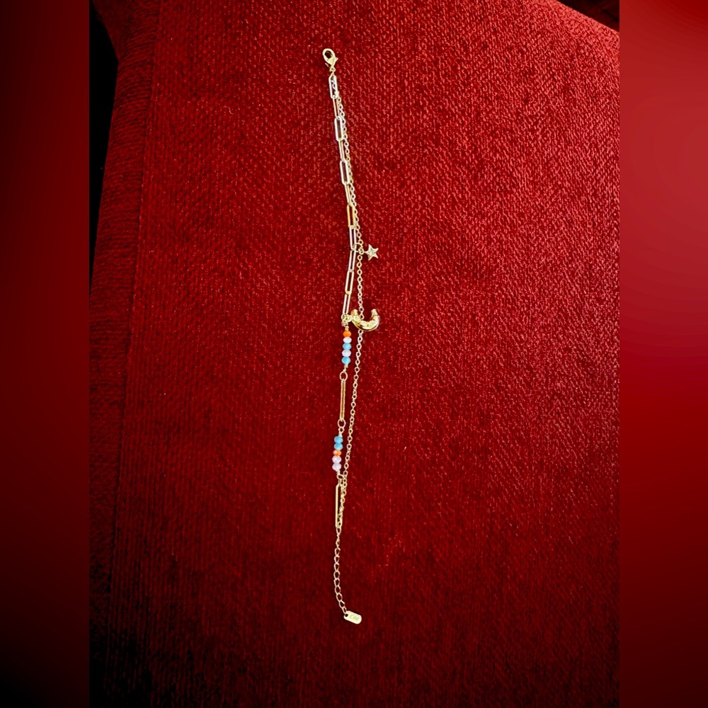 Beautiful two in one bracelet or ankle chain with crescent and start details